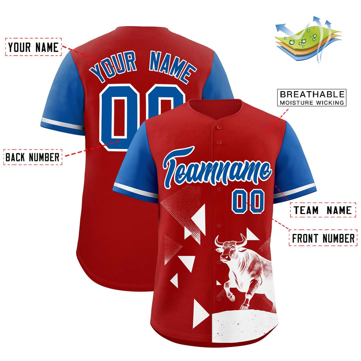 Custom Royal Red Raptor Series Raglan Sleeves Street Style Baseball Jersey