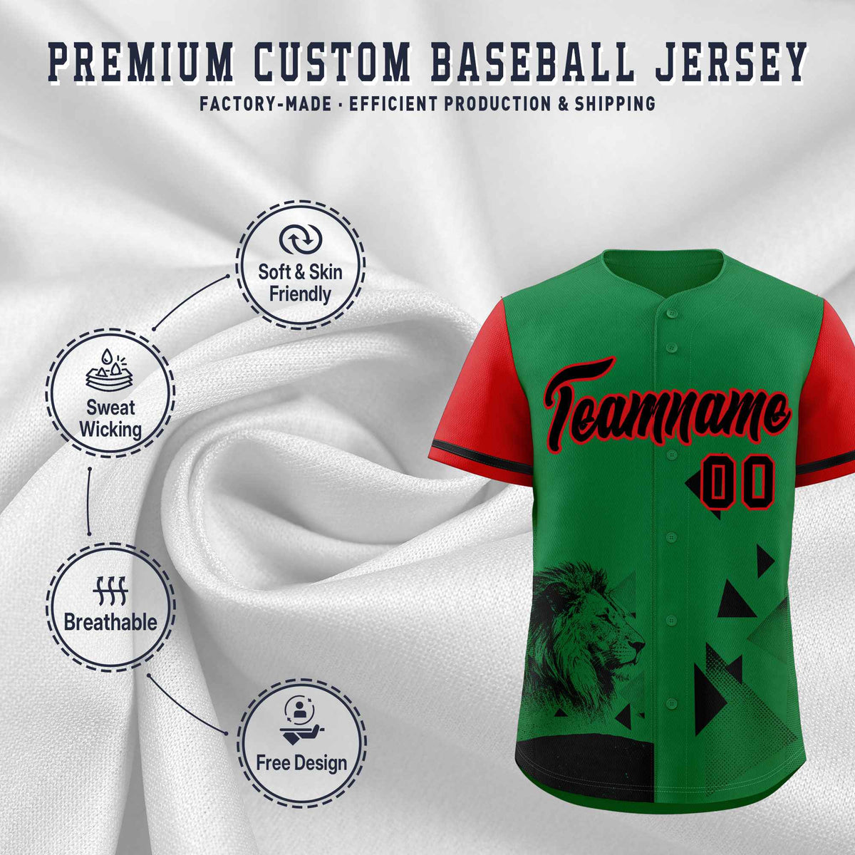 Custom Red Kelly Green Raptor Series Raglan Sleeves Drapable Baseball Jersey