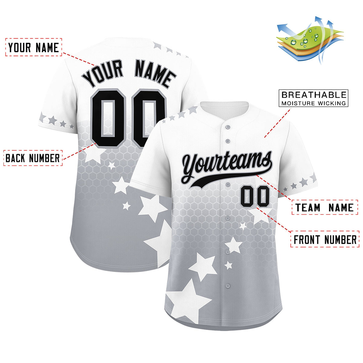 Custom White Gray Black Rising Stars Series Gradient Fashion Baseball Jersey| KXKSHOP