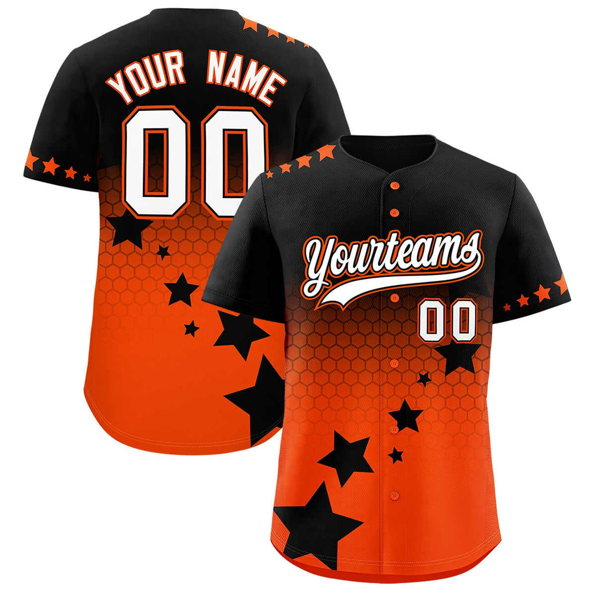Custom Black Orange White Rising Stars Series Gradient Fashion Baseball Jersey| KXKSHOP