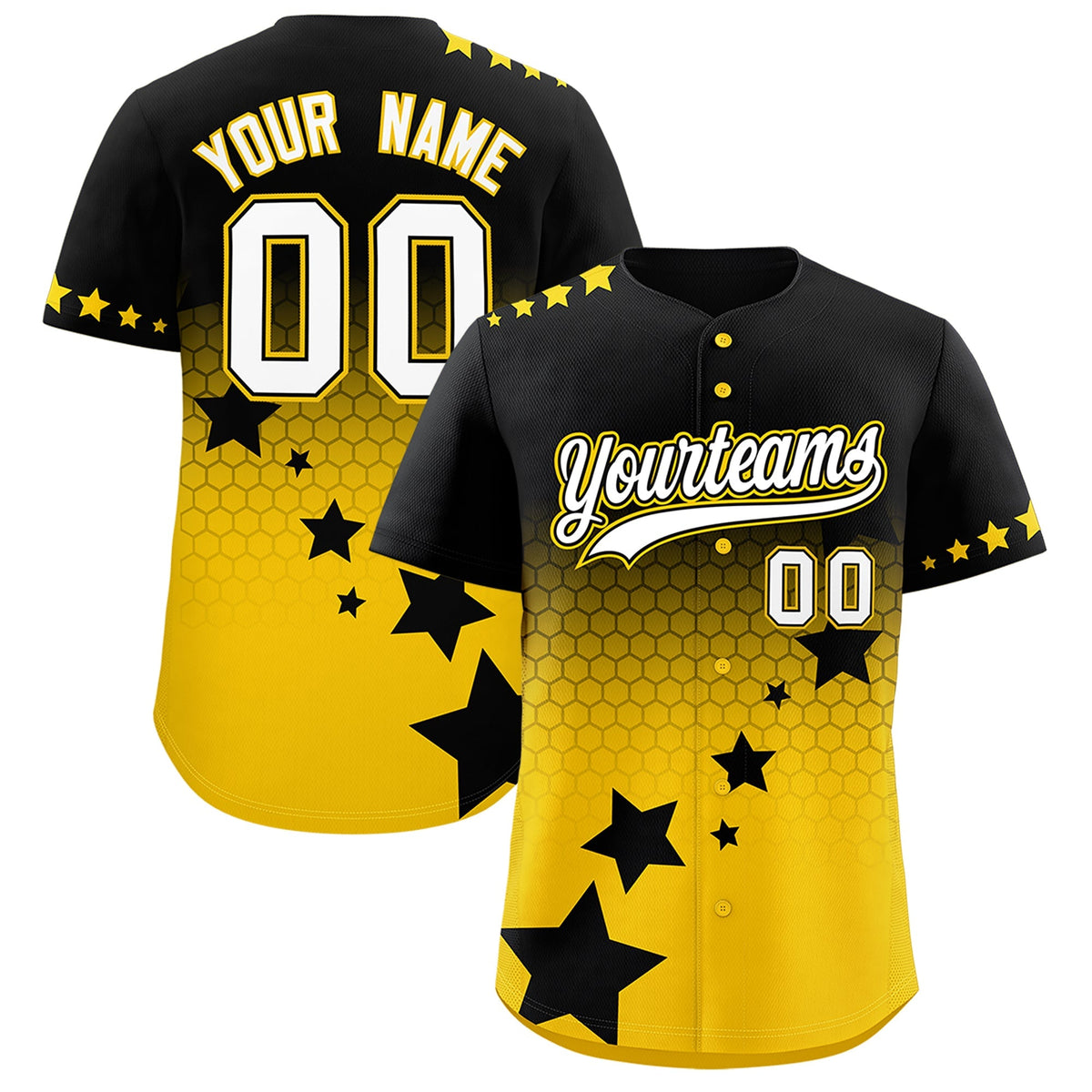 Custom Black Gold White Rising Stars Series Gradient Fashion Baseball Jersey| KXKSHOP