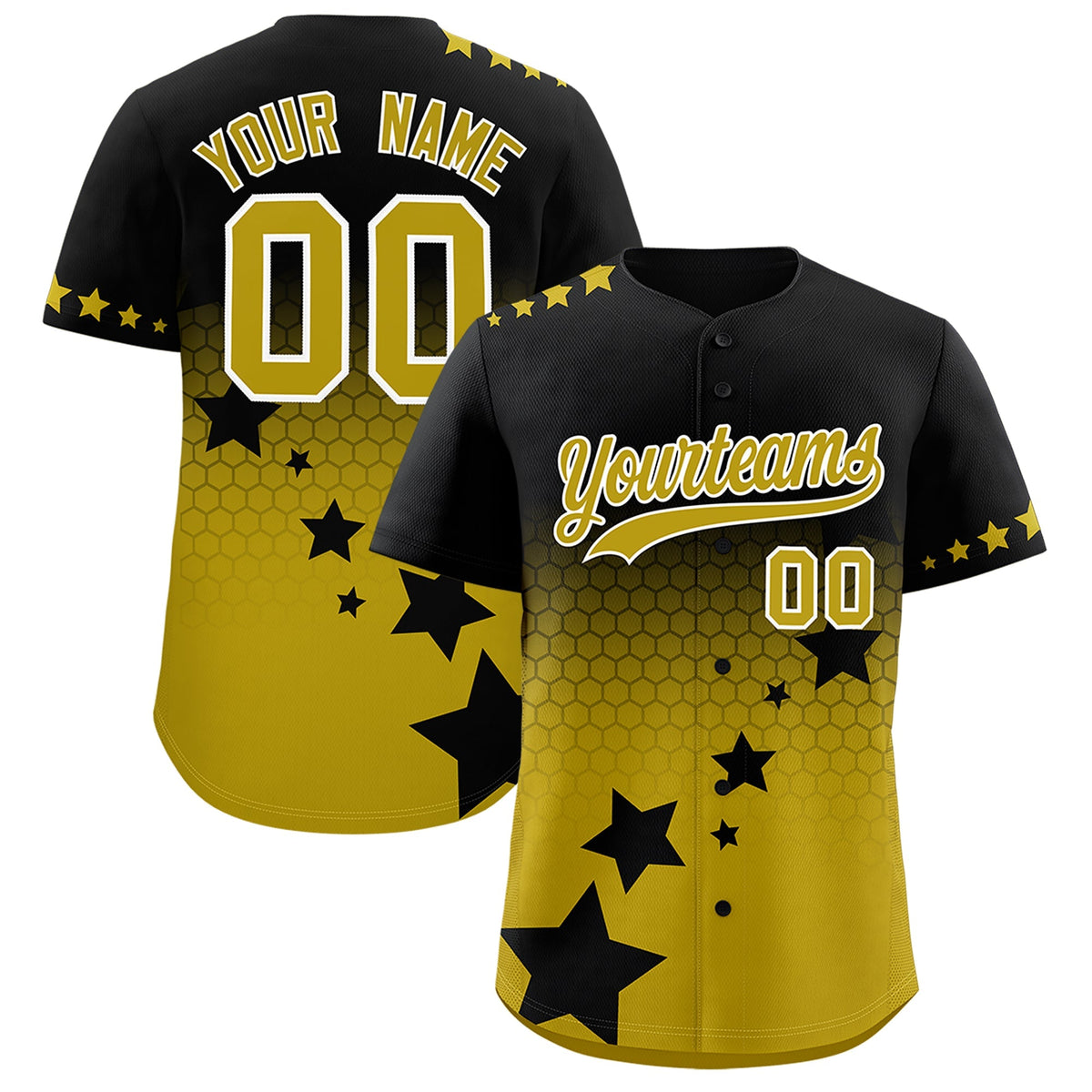 Custom Black Old Gold White Rising Stars Series Gradient Fashion Baseball Jersey| KXKSHOP