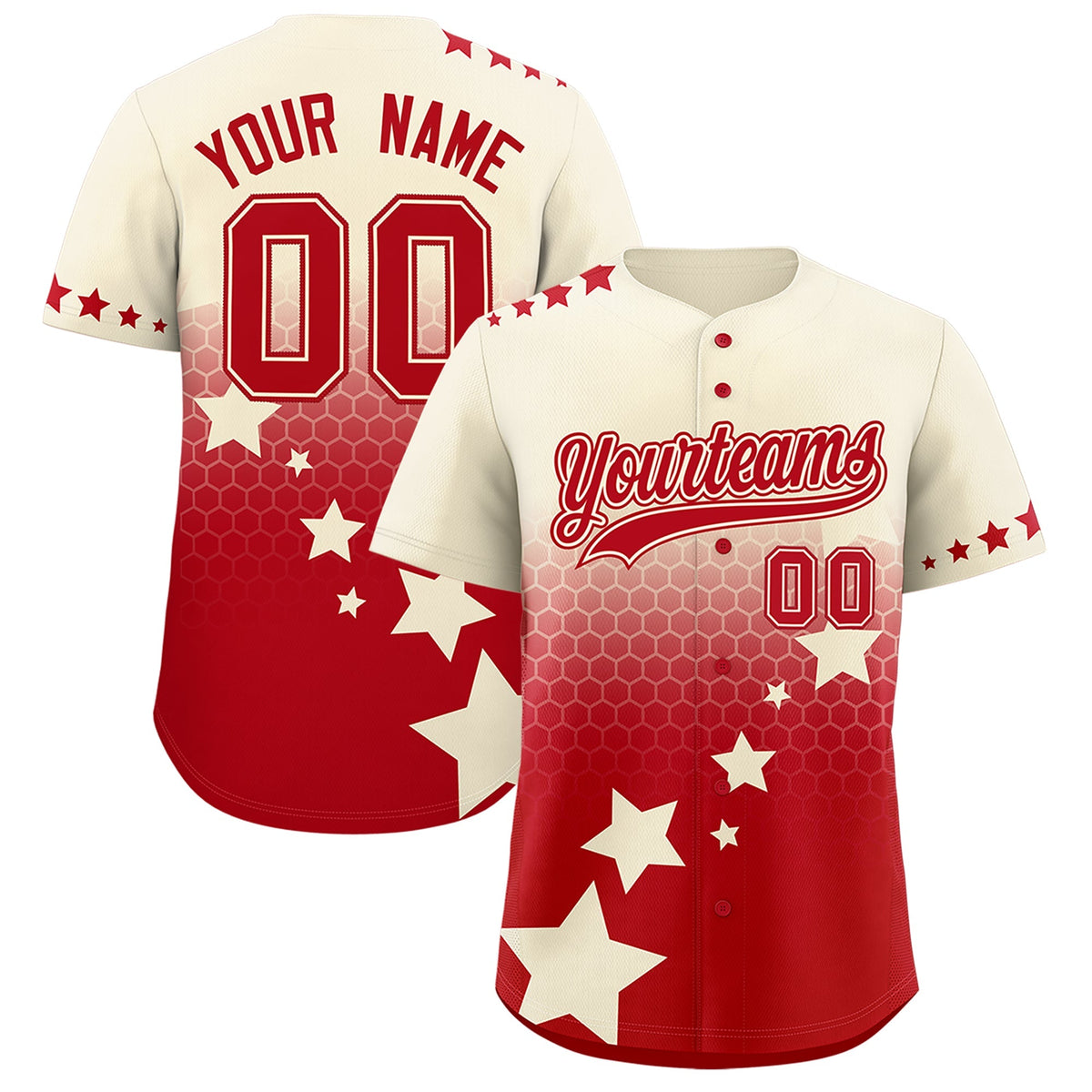 Custom Cream Red Rising Stars Series Gradient Fashion Baseball Jersey| KXKSHOP