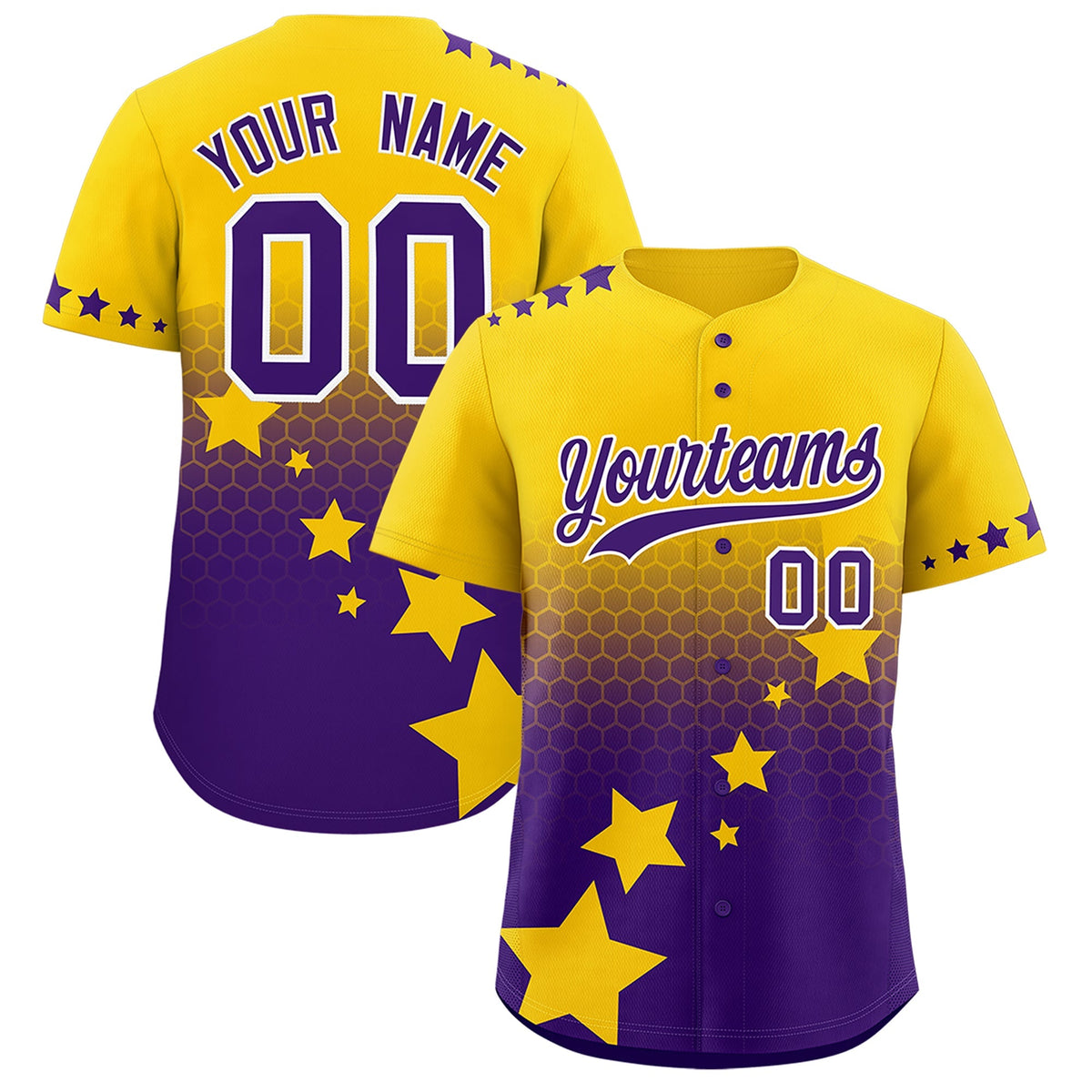 Custom Gold Purple White Rising Stars Series Gradient Fashion Baseball Jersey| KXKSHOP