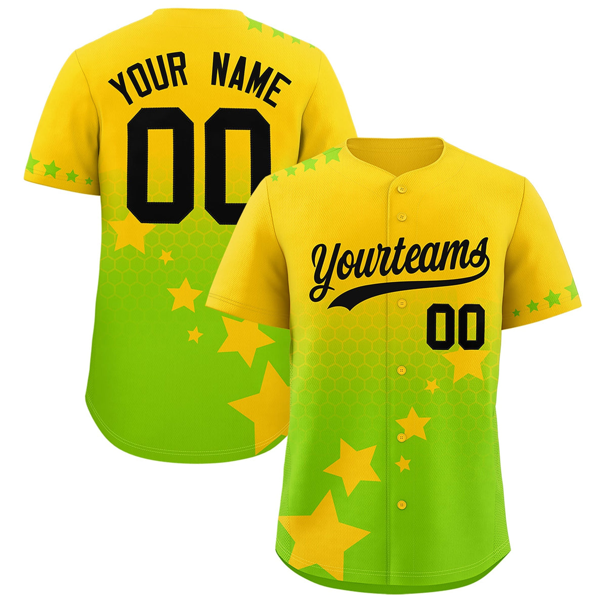 Custom Gold Neon Green Black Rising Stars Series Gradient Fashion Baseball Jersey| KXKSHOP