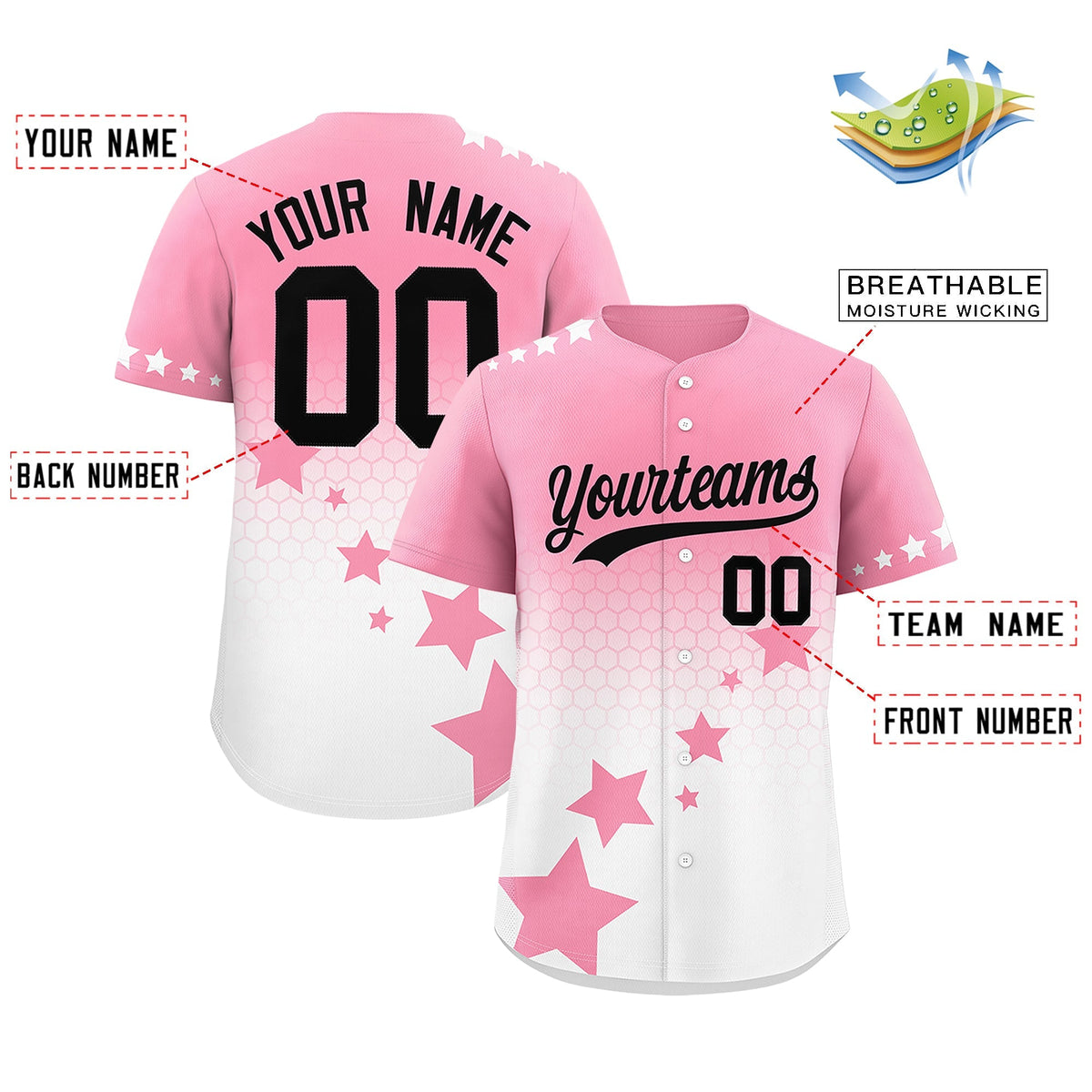 Custom Light Pink White Black Rising Stars Series Gradient Fashion Baseball Jersey| KXKSHOP