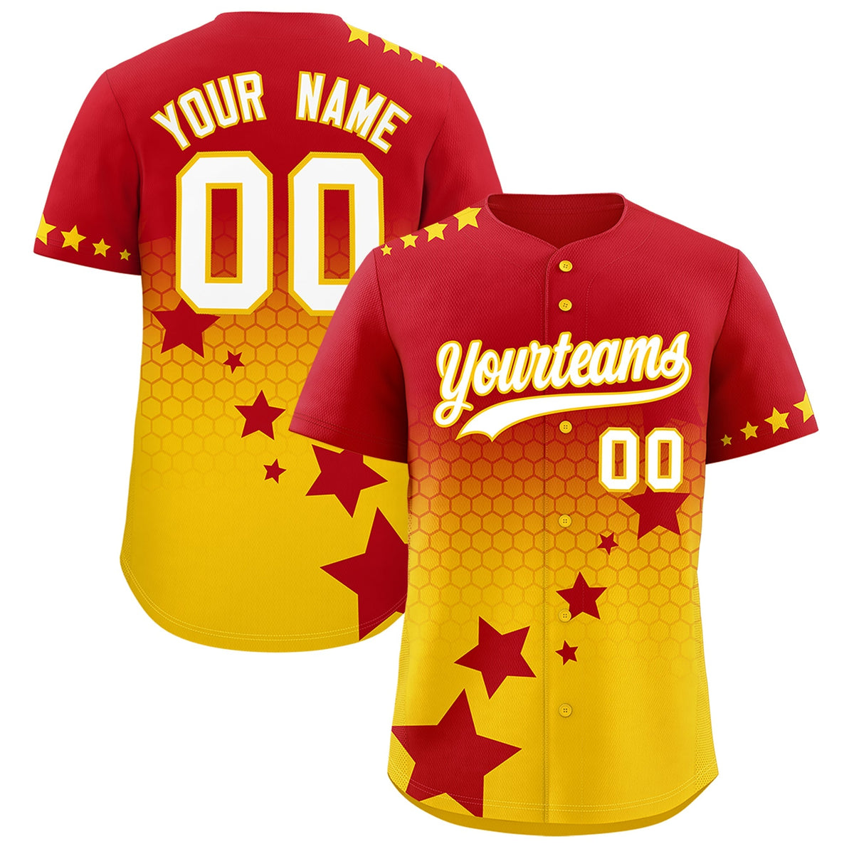 Custom Red Gold White Rising Stars Series Gradient Fashion Baseball Jersey| KXKSHOP