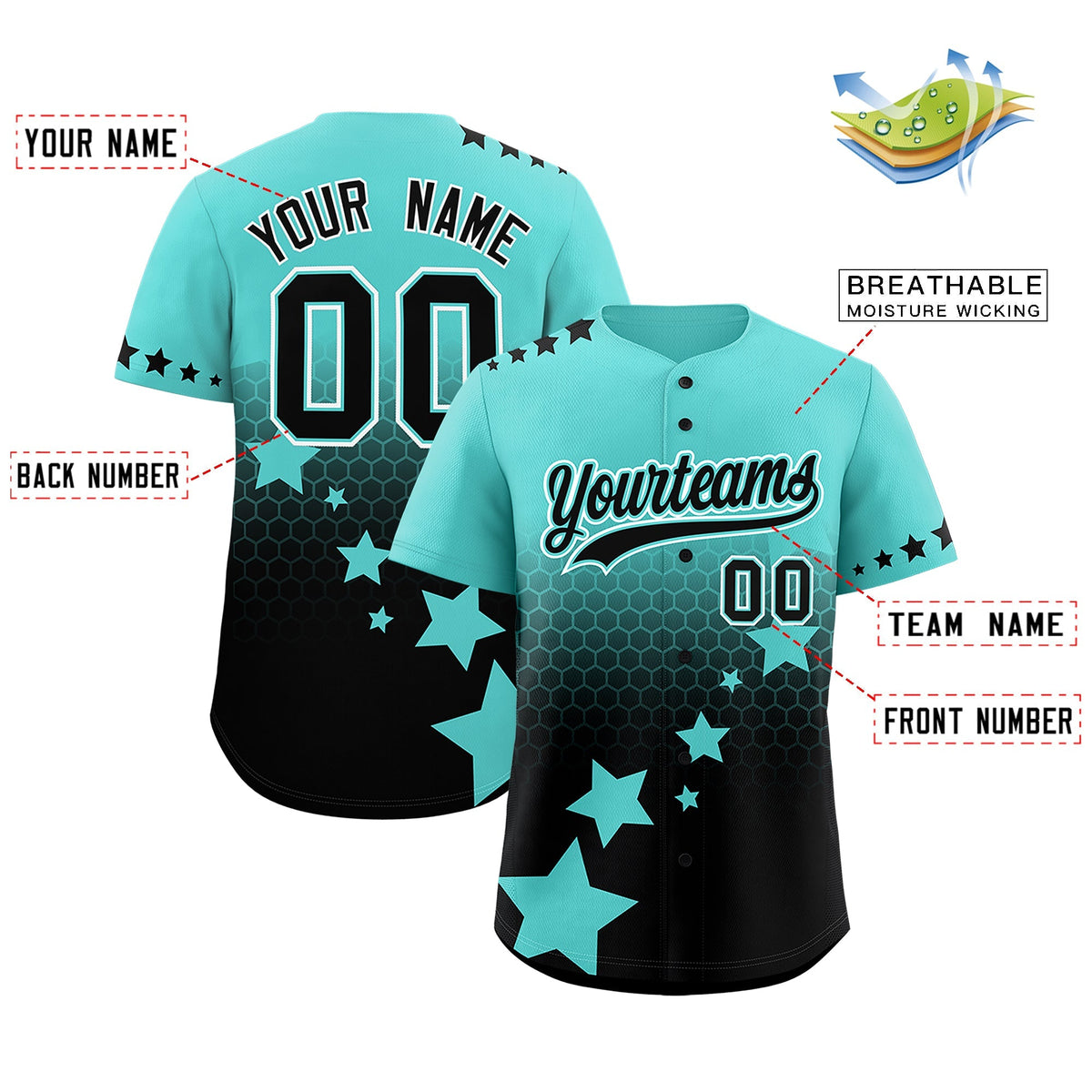 Custom Bright Green Black White Rising Stars Series Gradient Fashion Baseball Jersey| KXKSHOP