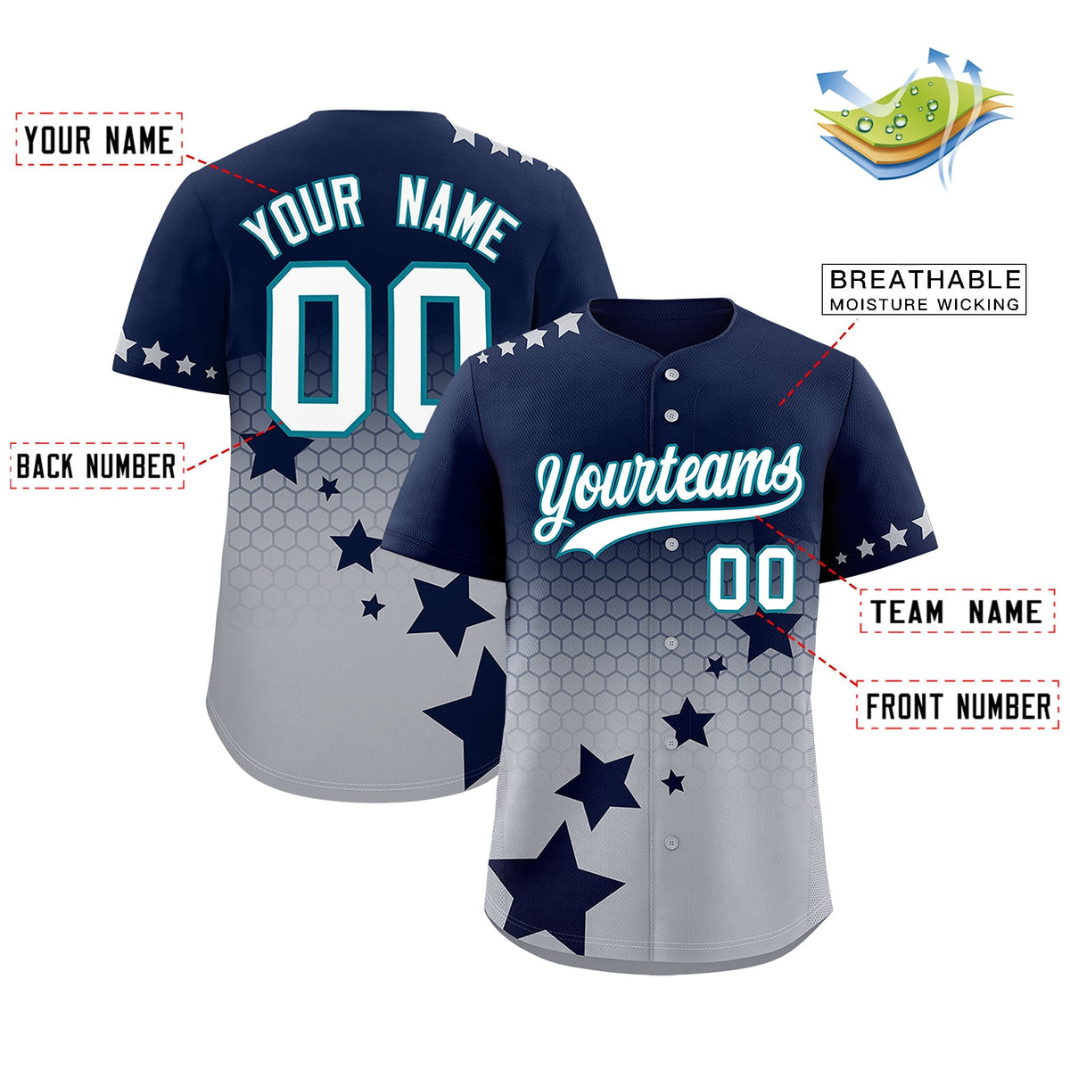 Custom Navy Gray White Rising Stars Series Gradient Fashion Baseball Jersey| KXKSHOP
