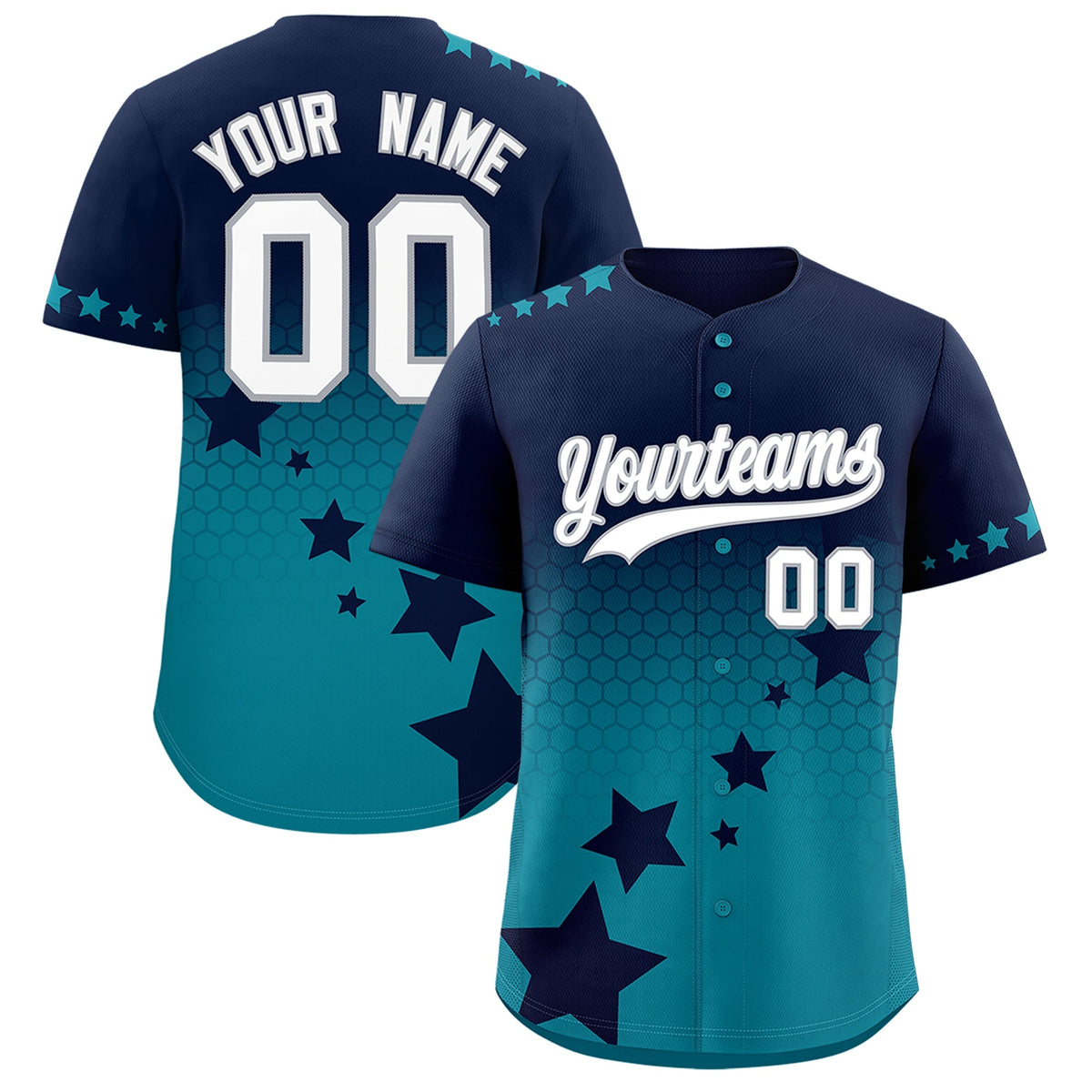 Custom Navy Teal White Rising Stars Series Gradient Fashion Baseball Jersey| KXKSHOP
