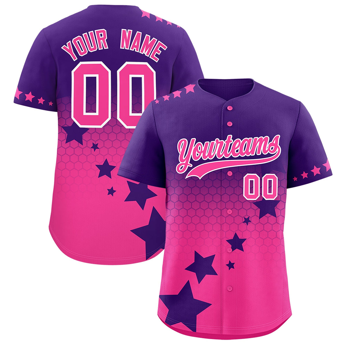 Custom Purple Pink White Rising Stars Series Gradient Fashion Baseball Jersey| KXKSHOP