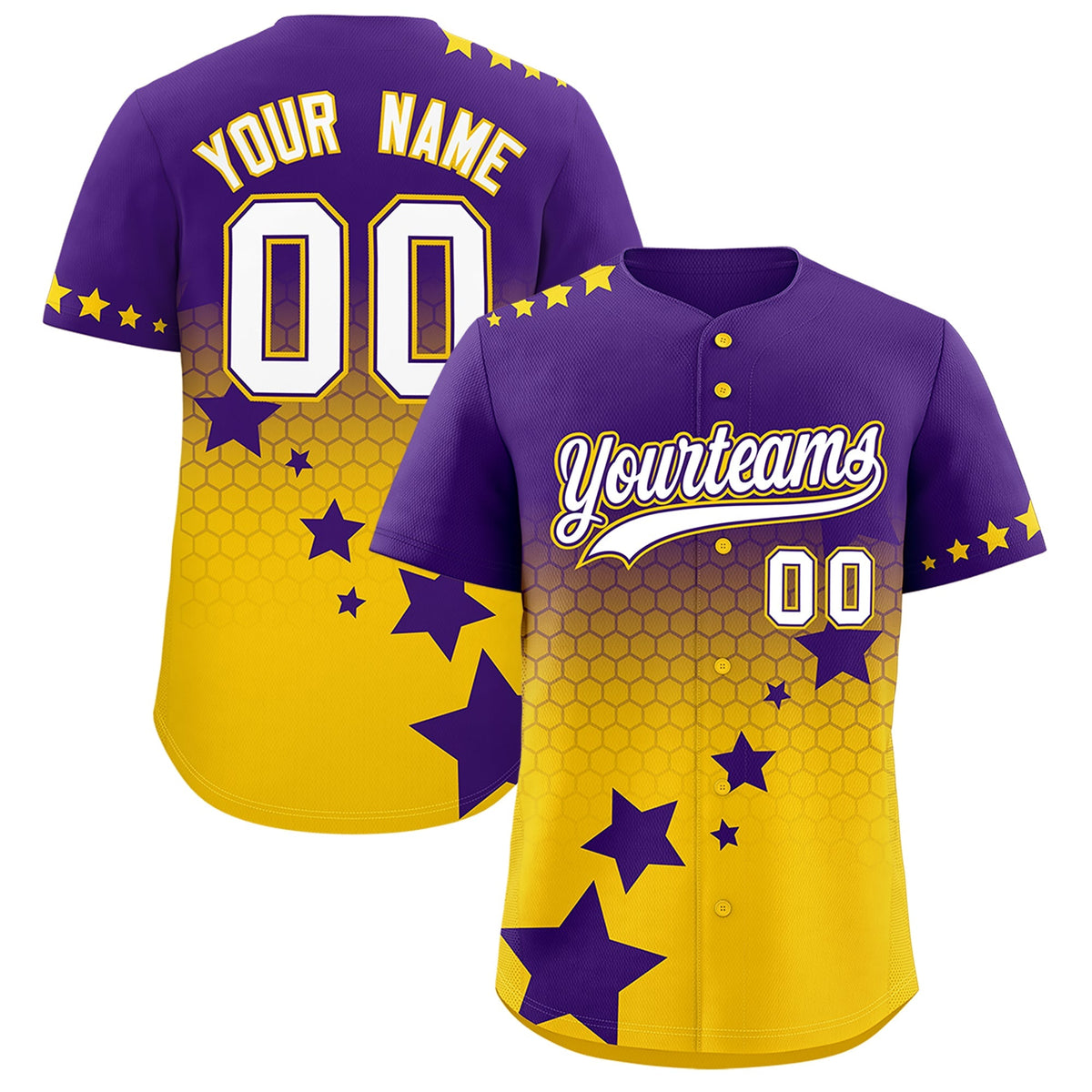 Custom Purple Gold White Rising Stars Series Gradient Fashion Baseball Jersey| KXKSHOP