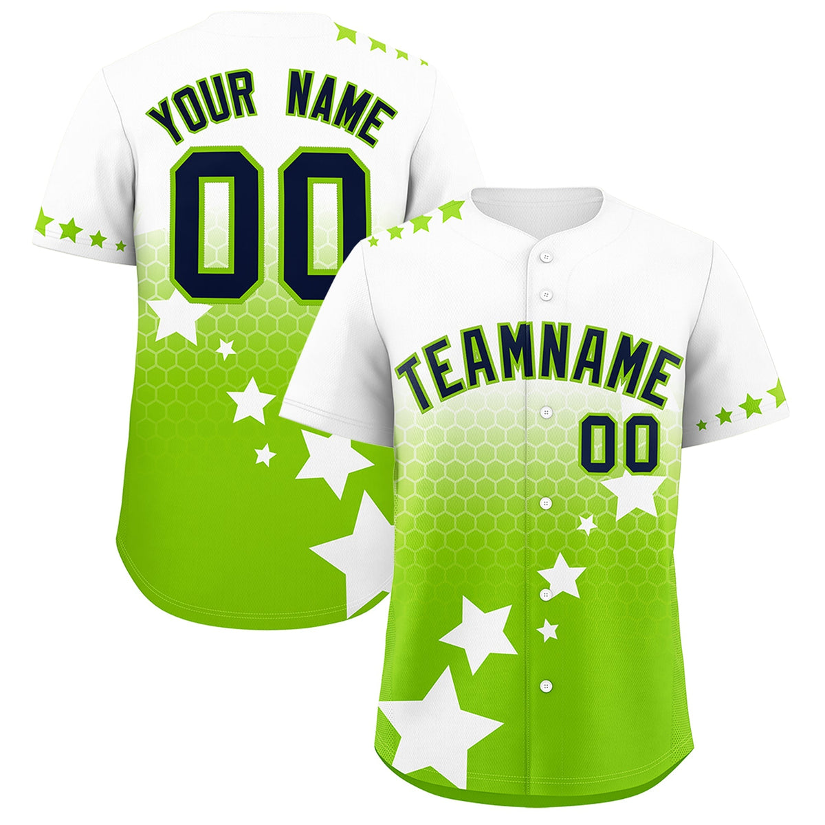 Custom White Neon Green Navy Rising Stars Series Gradient Fashion Baseball Jersey| KXKSHOP