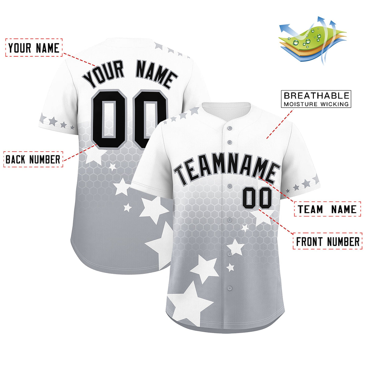 Custom White Gray Black Rising Stars Series Gradient Fashion Baseball Jersey| KXKSHOP