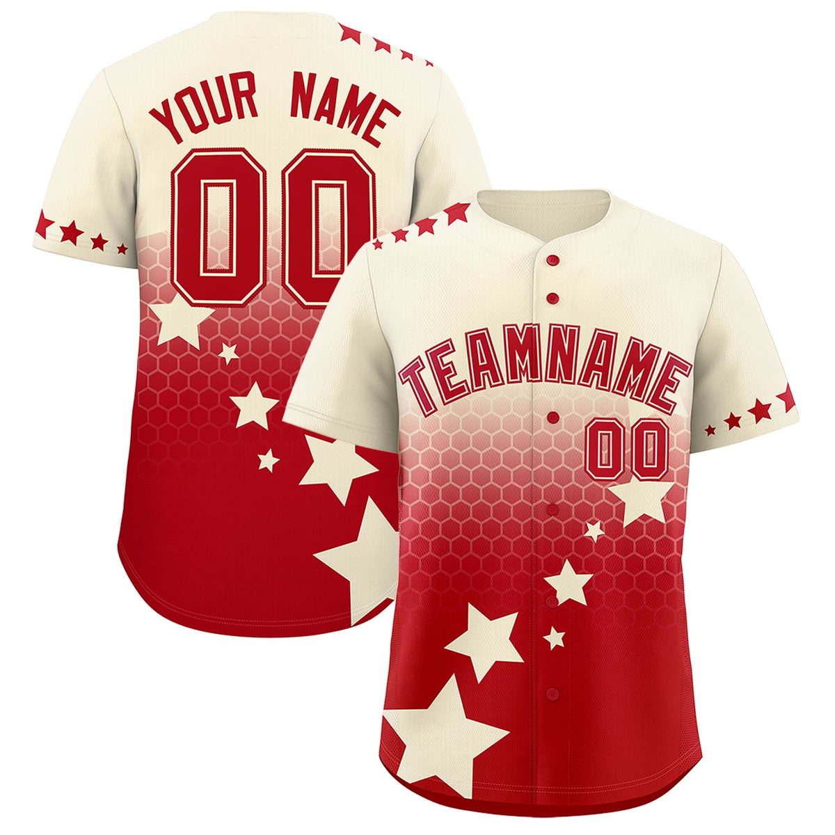 Custom Cream Red Rising Stars Series Gradient Fashion Baseball Jersey| KXKSHOP