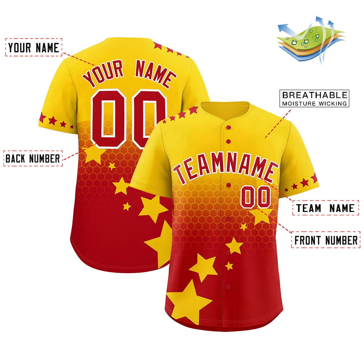 Custom Gold Red White Rising Stars Series Gradient Fashion Baseball Jersey| KXKSHOP