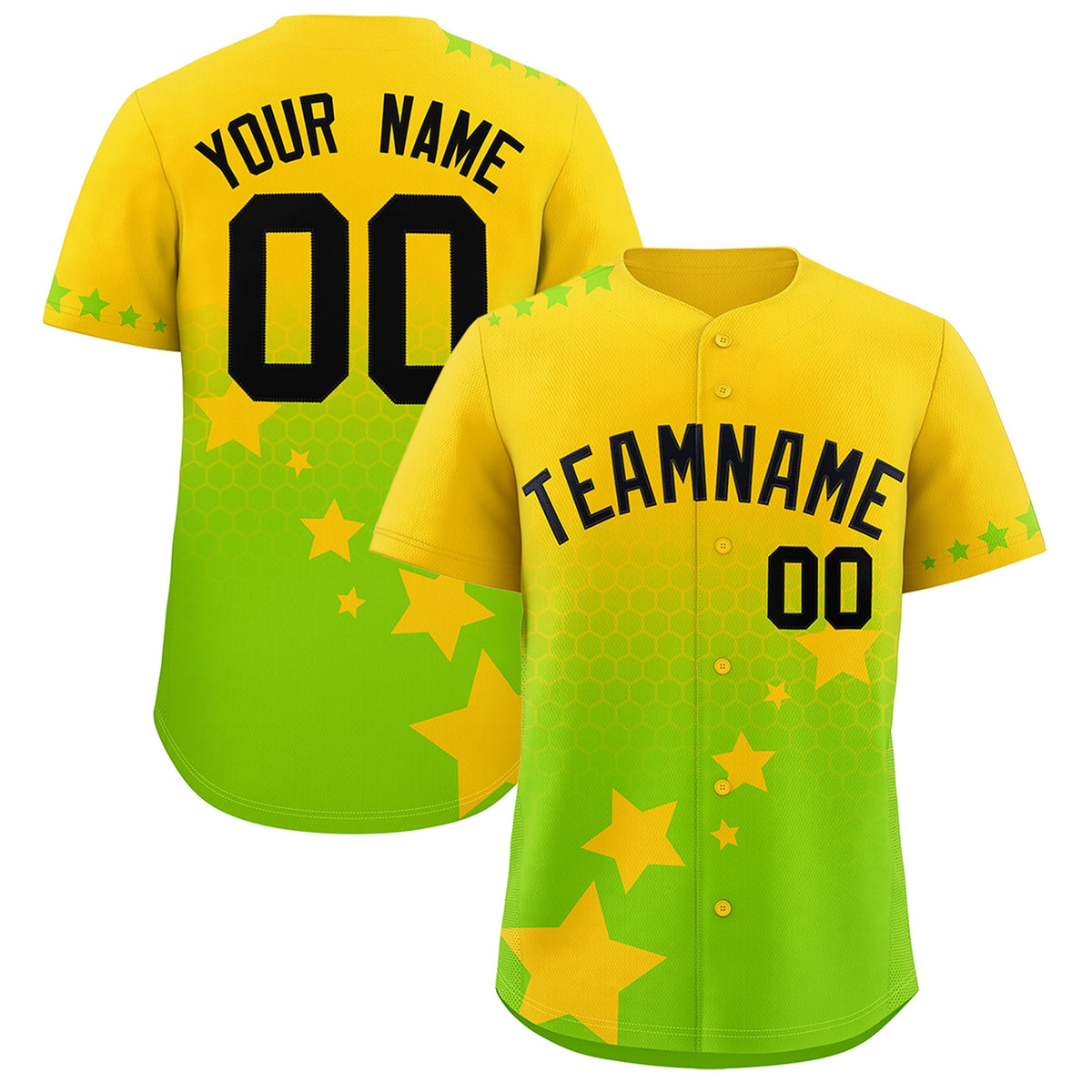 Custom Gold Neon Green Black Rising Stars Series Gradient Fashion Baseball Jersey| KXKSHOP
