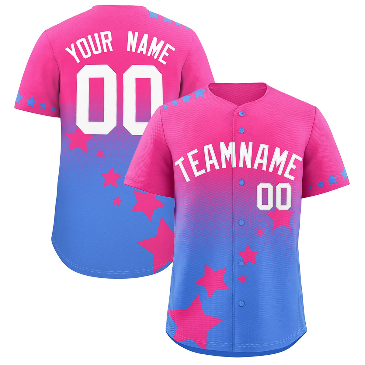 Custom Pink Powder Blue White Rising Stars Series Gradient Fashion Baseball Jersey| KXKSHOP