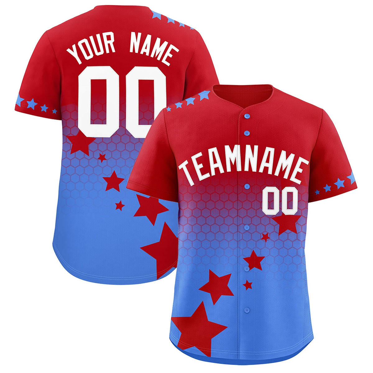 Custom Red Powder Blue White Rising Stars Series Gradient Fashion Baseball Jersey| KXKSHOP