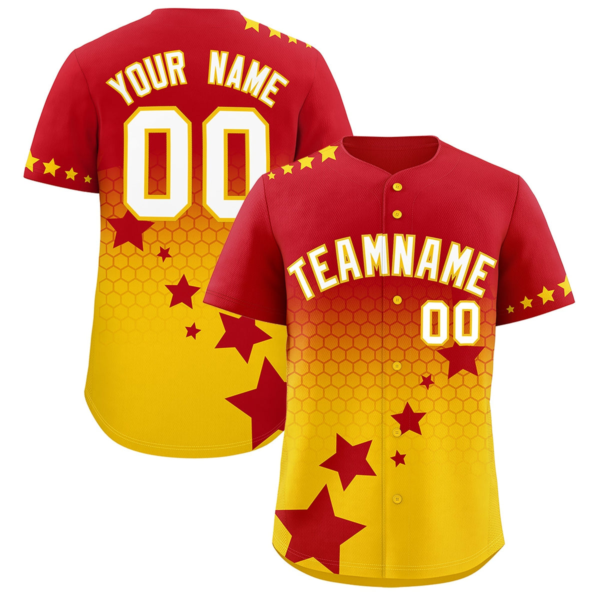 Custom Red Gold White Rising Stars Series Gradient Fashion Baseball Jersey| KXKSHOP