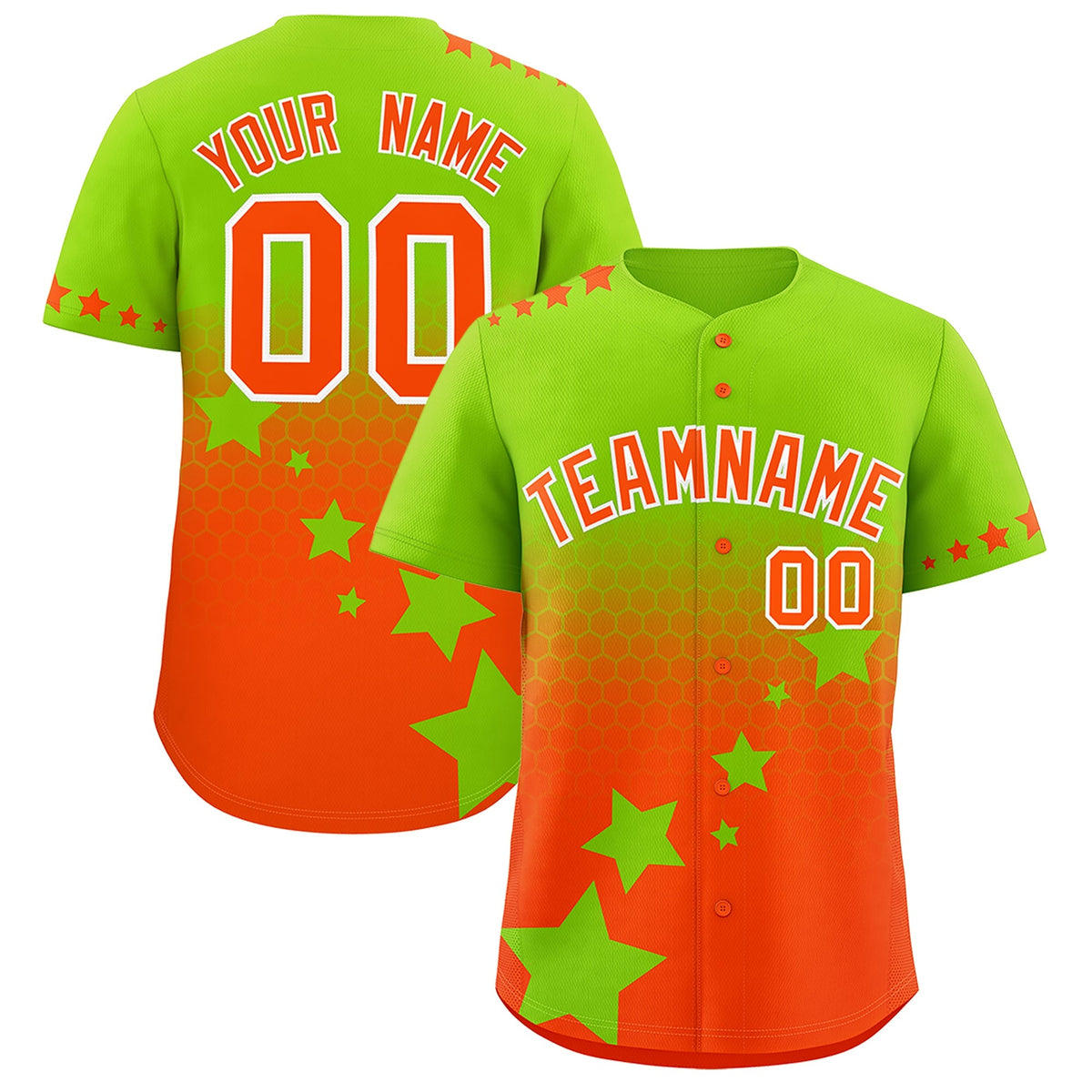 Custom Neon Green Orange White Rising Stars Series Gradient Fashion Baseball Jersey| KXKSHOP