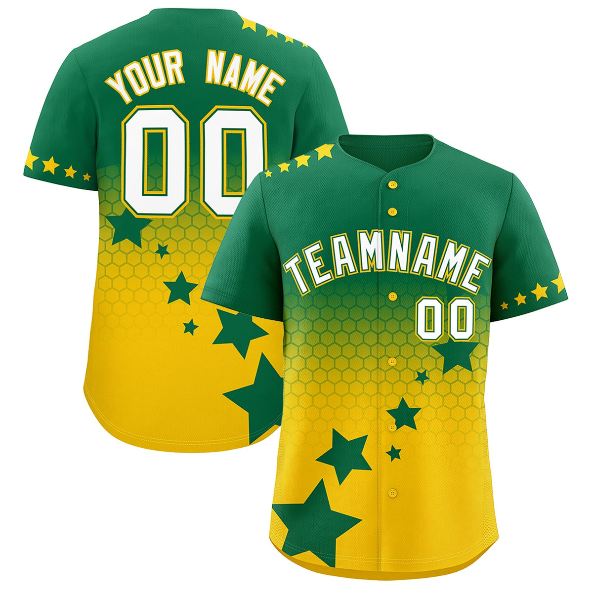 Custom Kelly Green Gold White Rising Stars Series Gradient Fashion Baseball Jersey| KXKSHOP