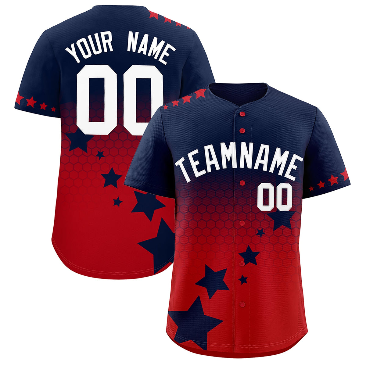 Custom Navy Red White Rising Stars Series Gradient Fashion Baseball Jersey| KXKSHOP