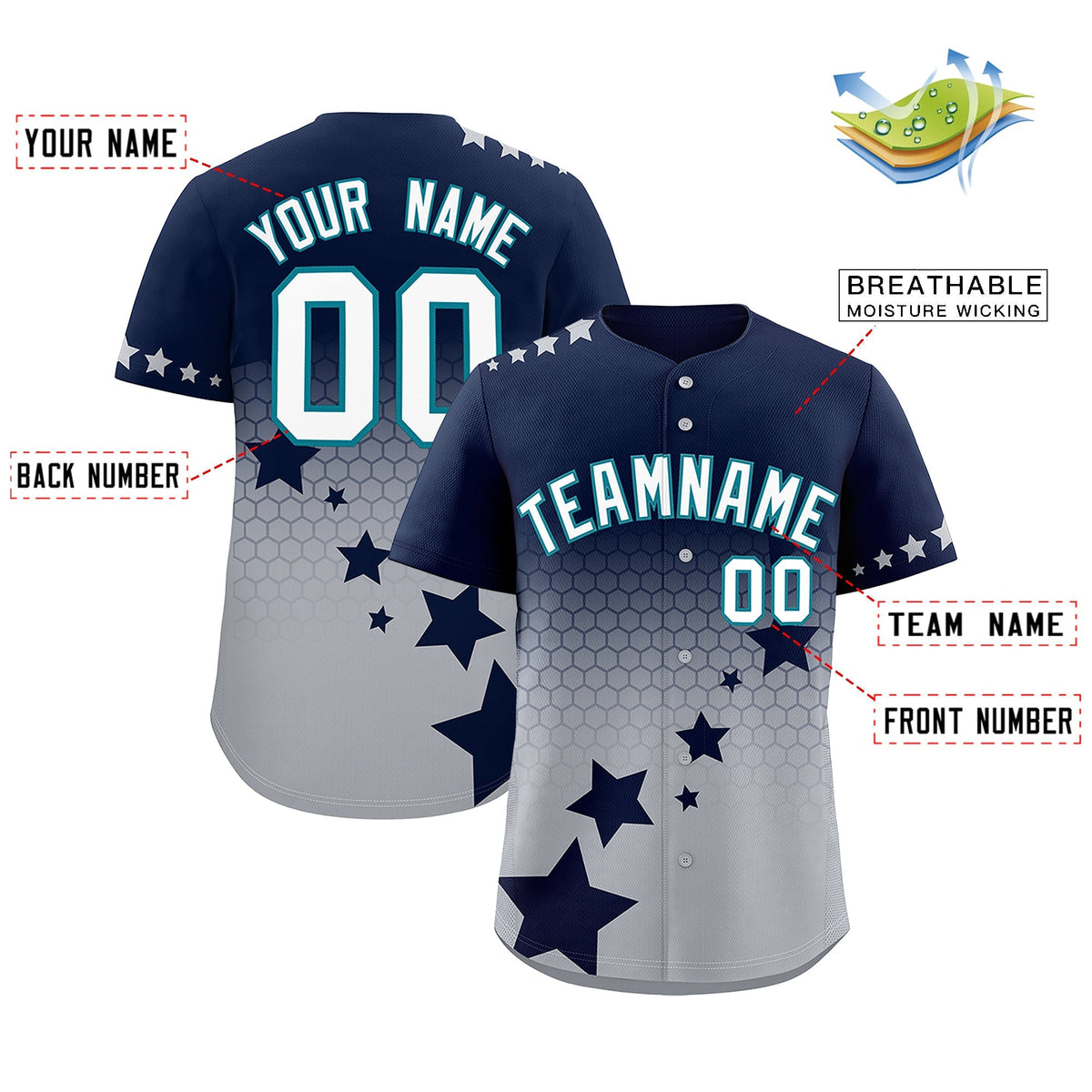 Custom Navy Gray White Rising Stars Series Gradient Fashion Baseball Jersey| KXKSHOP