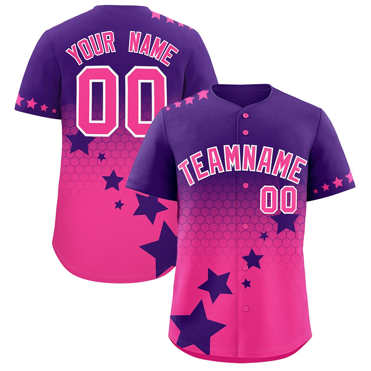 Custom Purple Pink White Rising Stars Series Gradient Fashion Baseball Jersey| KXKSHOP