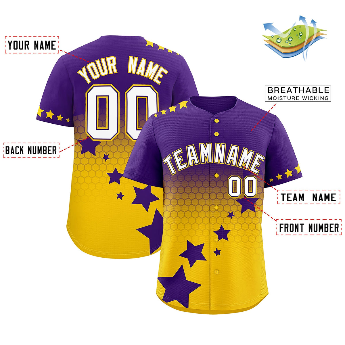 Custom Purple Gold White Rising Stars Series Gradient Fashion Baseball Jersey| KXKSHOP