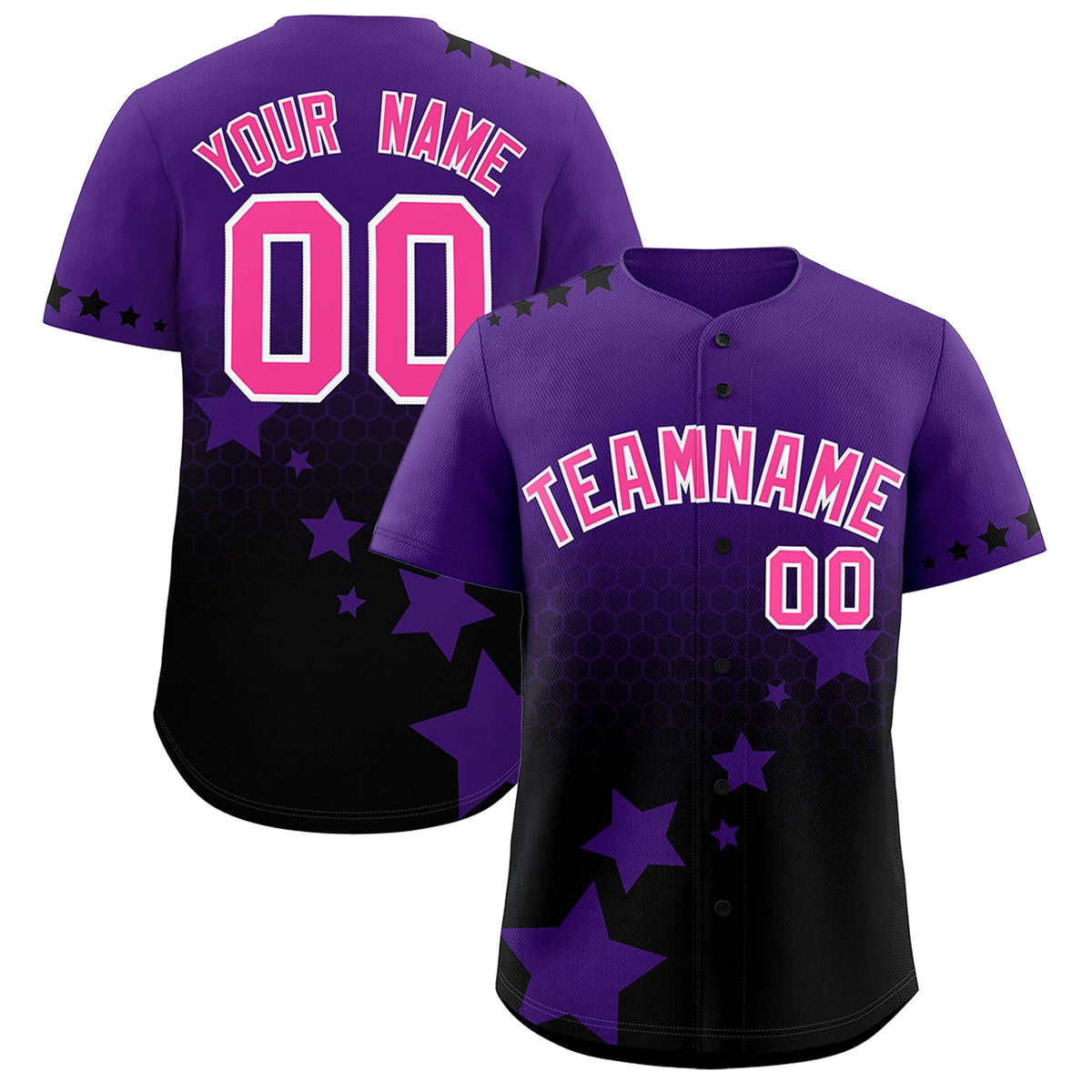 Custom Purple Black Pink Rising Stars Series Gradient Fashion Baseball Jersey| KXKSHOP