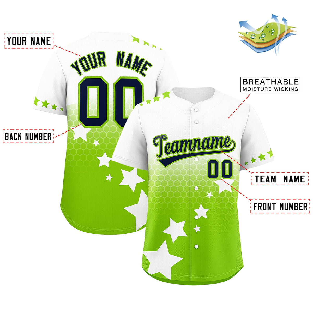 Custom White Neon Green Navy Rising Stars Series Gradient Fashion Baseball Jersey| KXKSHOP
