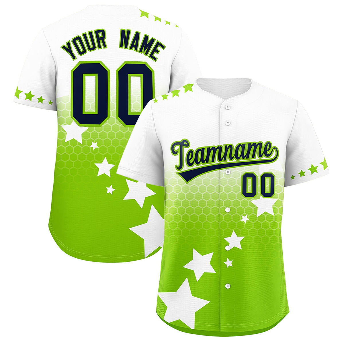 Custom White Neon Green Navy Rising Stars Series Gradient Fashion Baseball Jersey| KXKSHOP