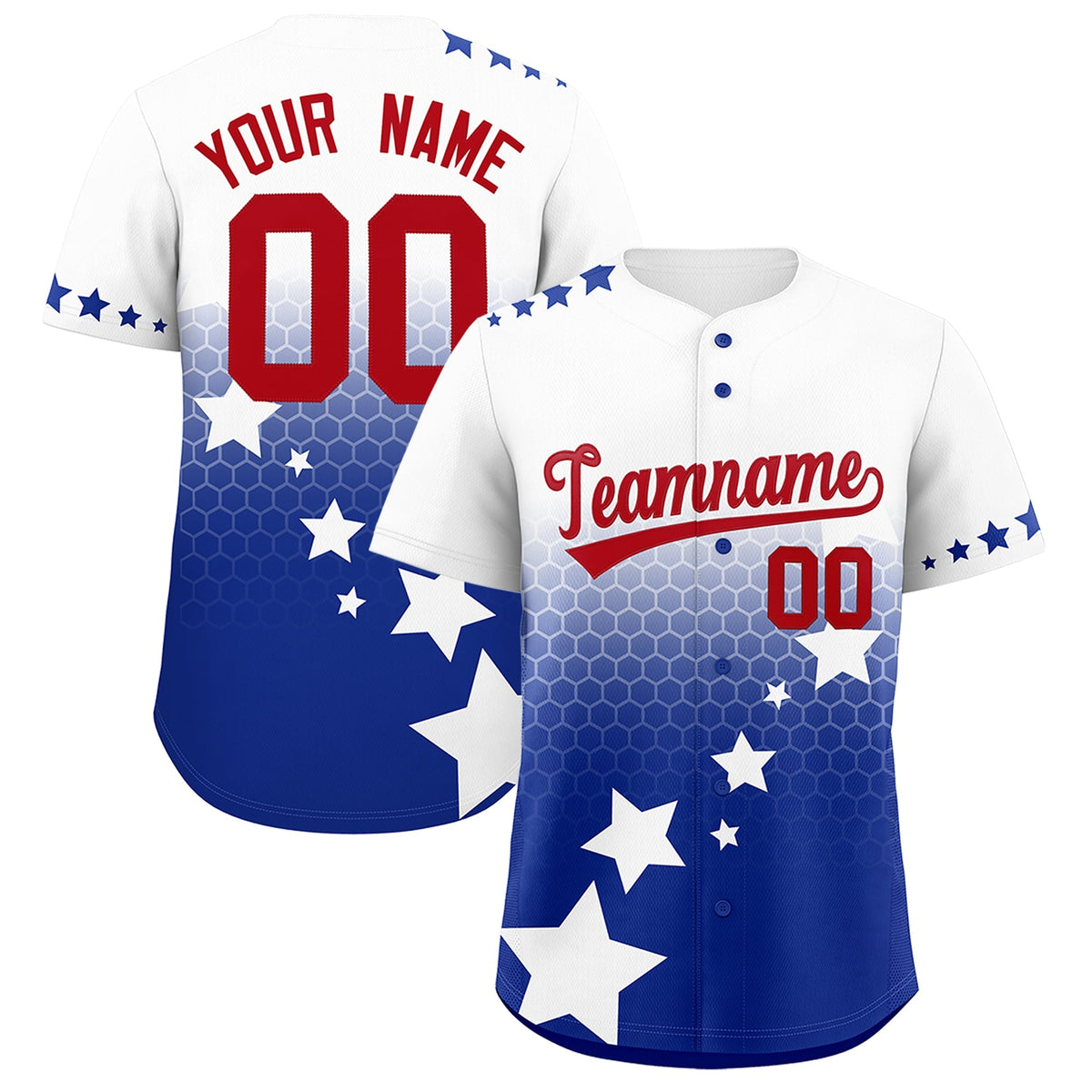 Custom White Royal Blue Red Rising Stars Series Gradient Fashion Baseball Jersey| KXKSHOP