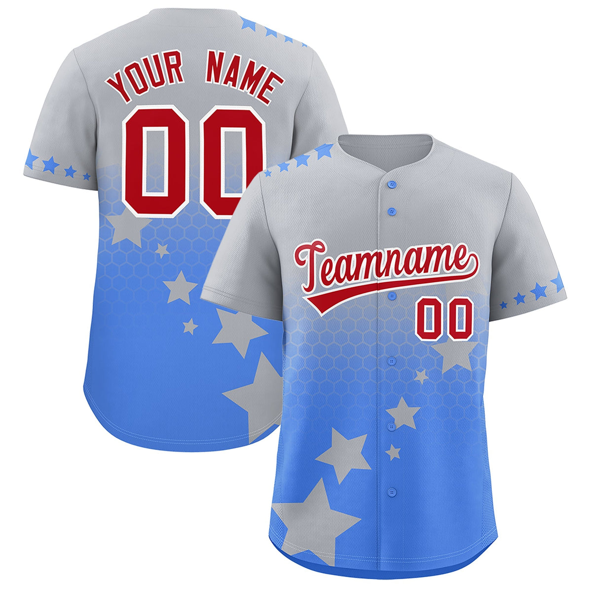 Custom Gray Powder Blue Red Rising Stars Series Gradient Fashion Baseball Jersey| KXKSHOP