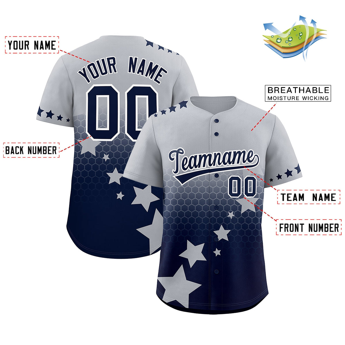 Custom Gray Navy White Rising Stars Series Gradient Fashion Baseball Jersey| KXKSHOP