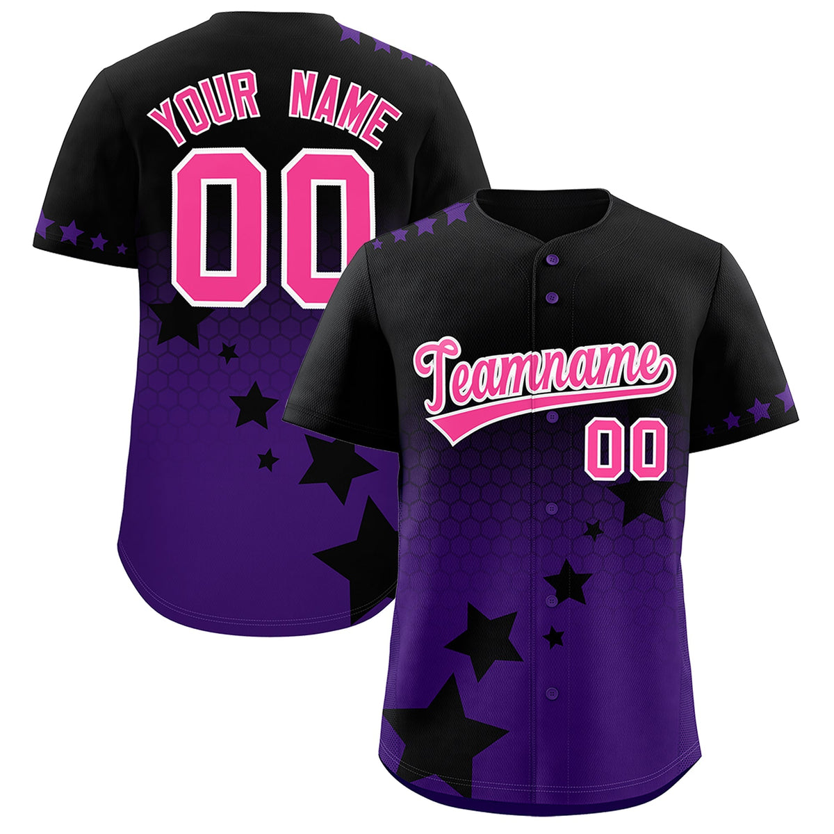 Custom Black Purple Pink Rising Stars Series Gradient Fashion Baseball Jersey| KXKSHOP