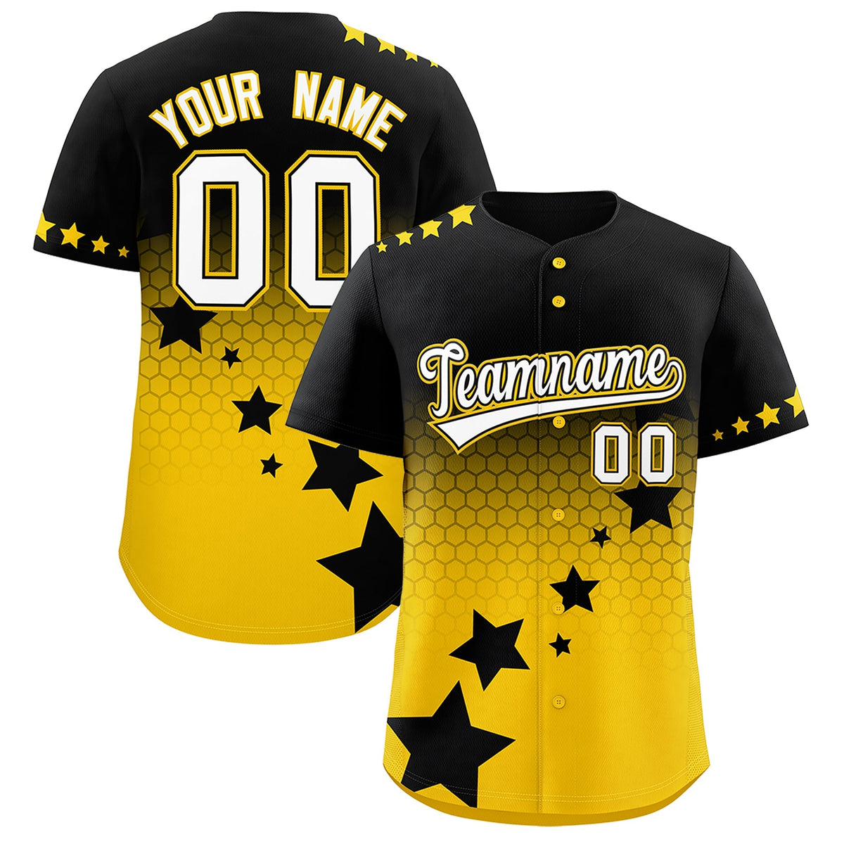 Custom Black Gold White Rising Stars Series Gradient Fashion Baseball Jersey| KXKSHOP