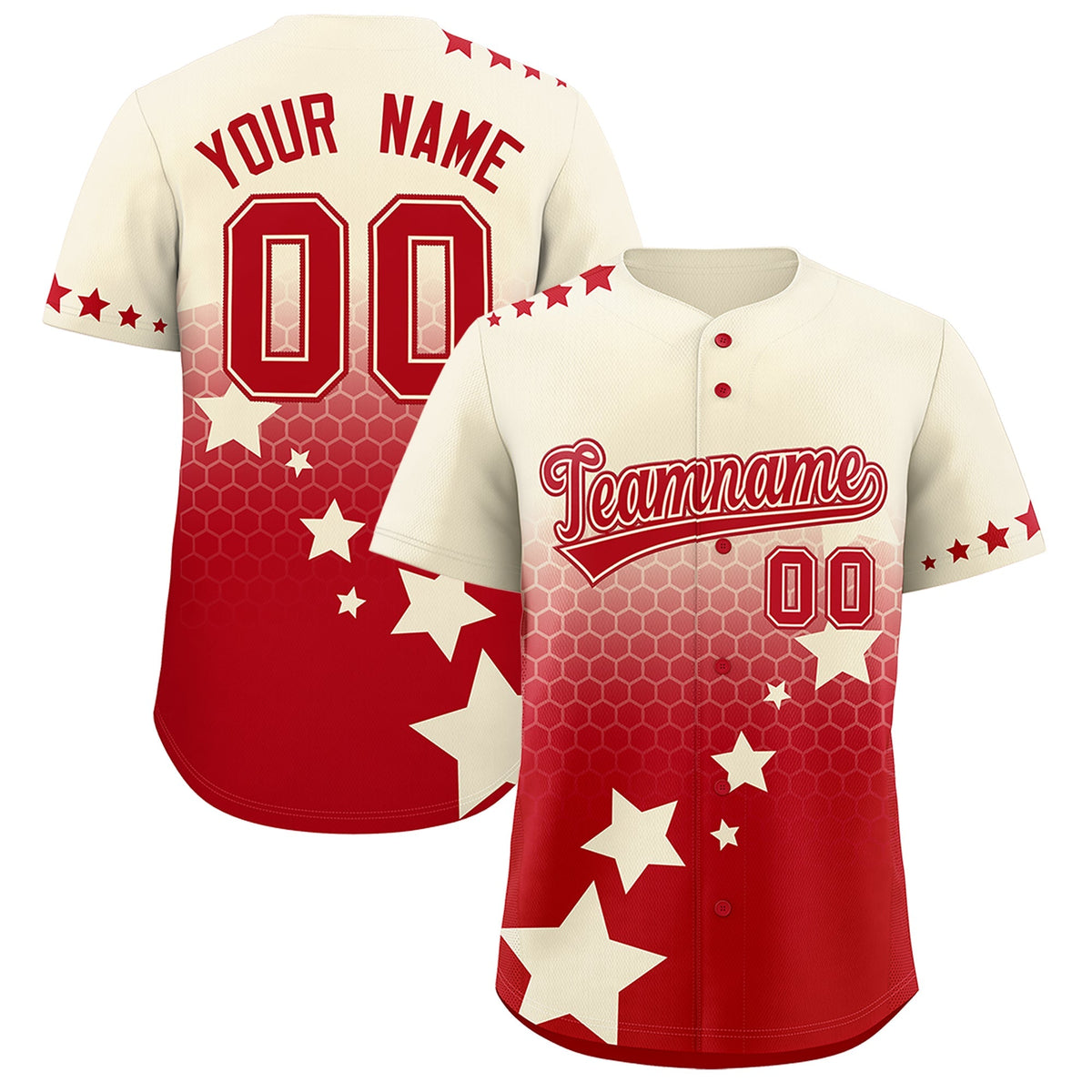 Custom Cream Red Rising Stars Series Gradient Fashion Baseball Jersey| KXKSHOP