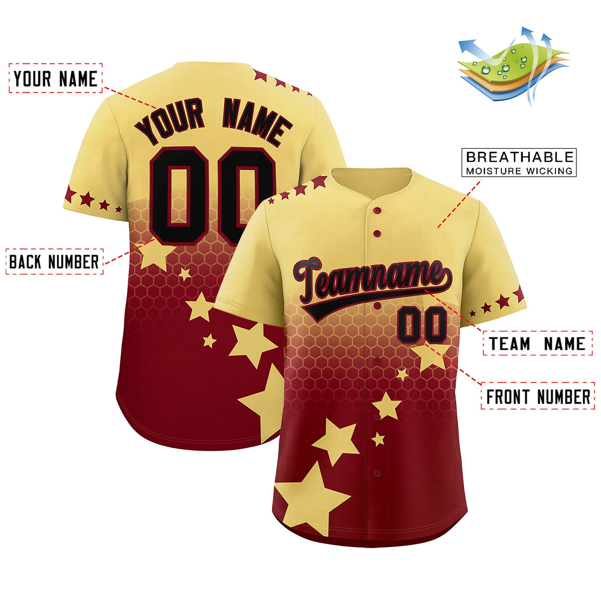 Custom Khaki Crimson Black Rising Stars Series Gradient Fashion Baseball Jersey| KXKSHOP