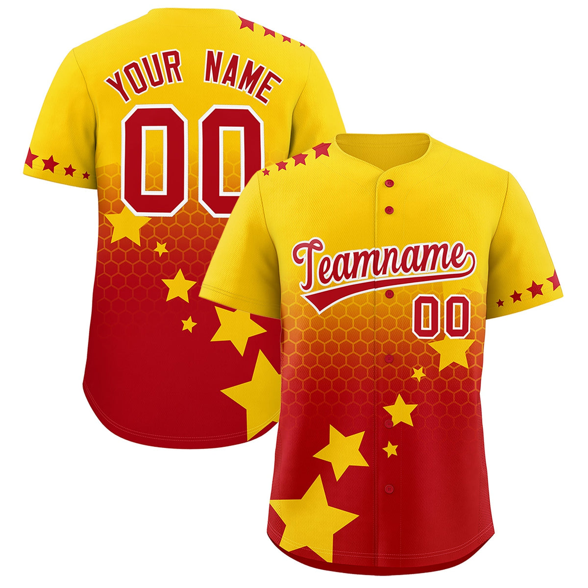 Custom Gold Red White Rising Stars Series Gradient Fashion Baseball Jersey| KXKSHOP