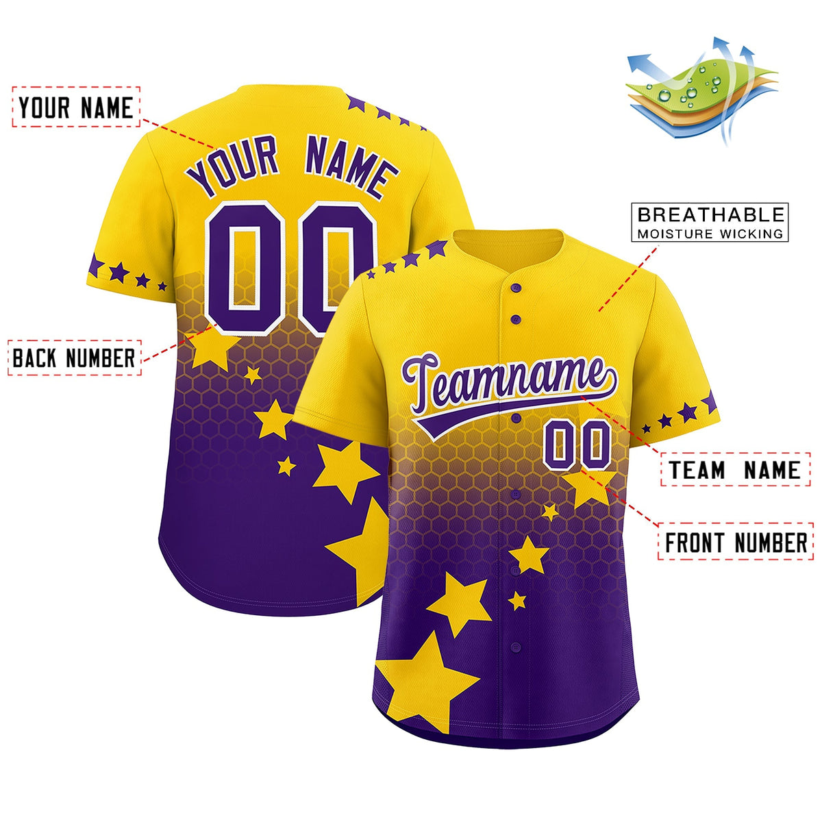 Custom Gold Purple White Rising Stars Series Gradient Fashion Baseball Jersey| KXKSHOP