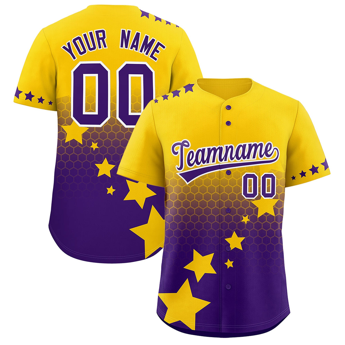 Custom Gold Purple White Rising Stars Series Gradient Fashion Baseball Jersey| KXKSHOP