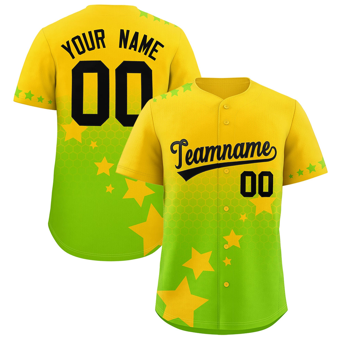 Custom Gold Neon Green Black Rising Stars Series Gradient Fashion Baseball Jersey| KXKSHOP