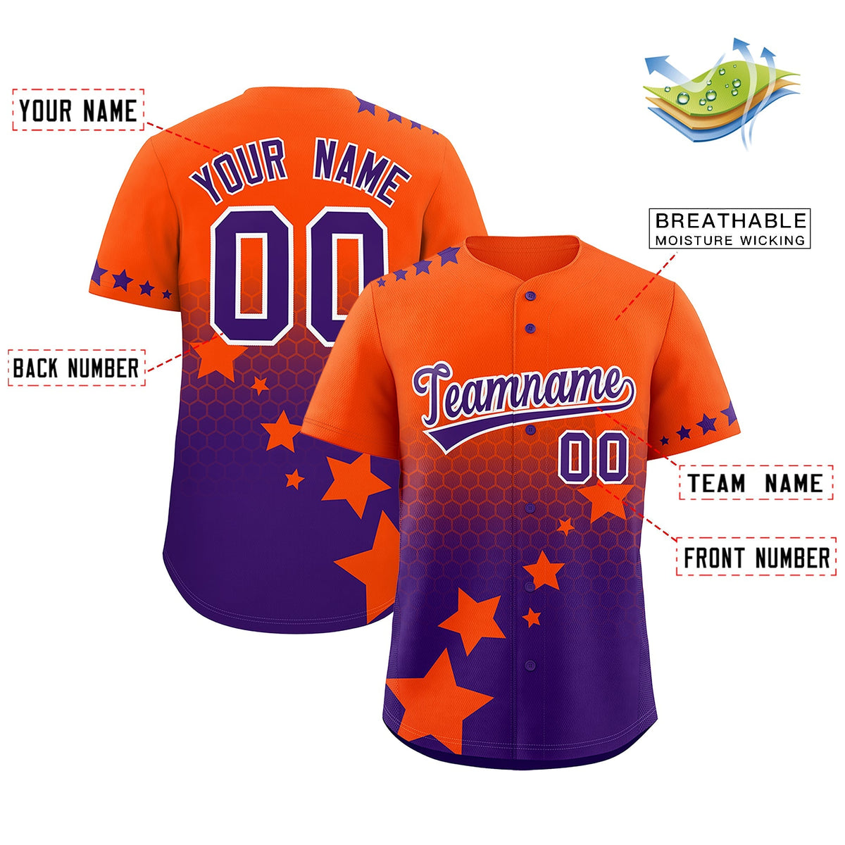 Custom Orange Purple White Rising Stars Series Gradient Fashion Baseball Jersey| KXKSHOP