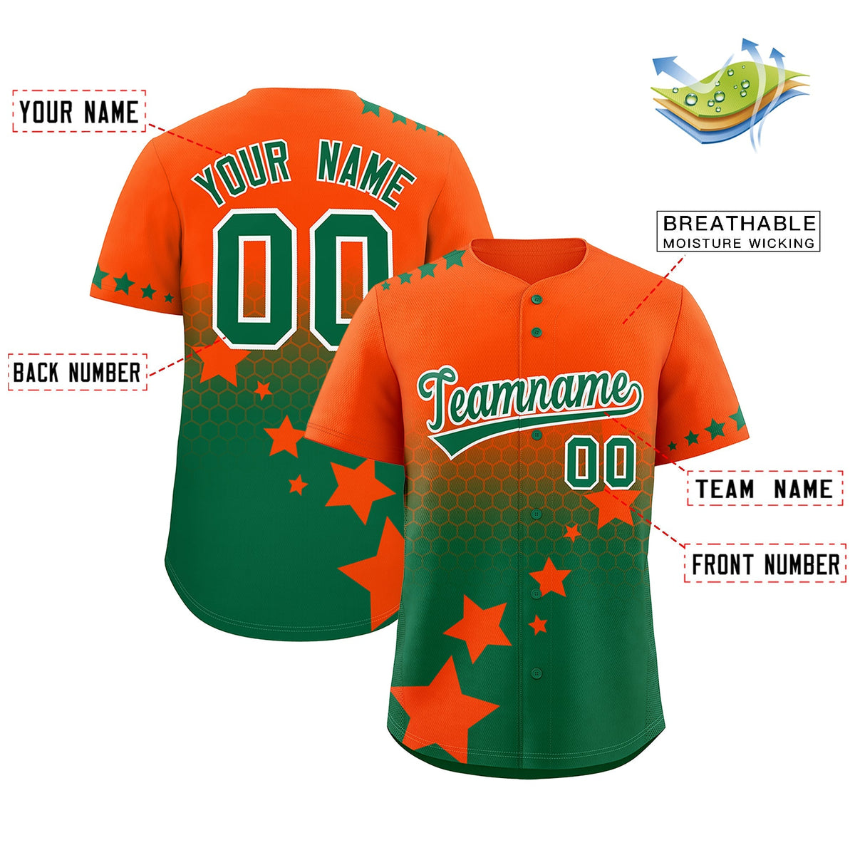 Custom Orange Kelly Green White Rising Stars Series Gradient Fashion Baseball Jersey| KXKSHOP