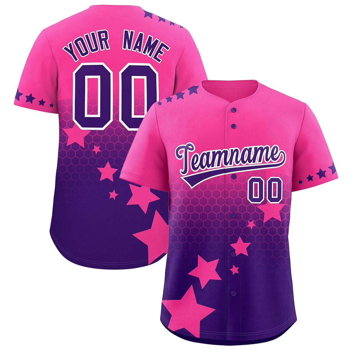 Custom Pink Purple White Rising Stars Series Gradient Fashion Baseball Jersey| KXKSHOP