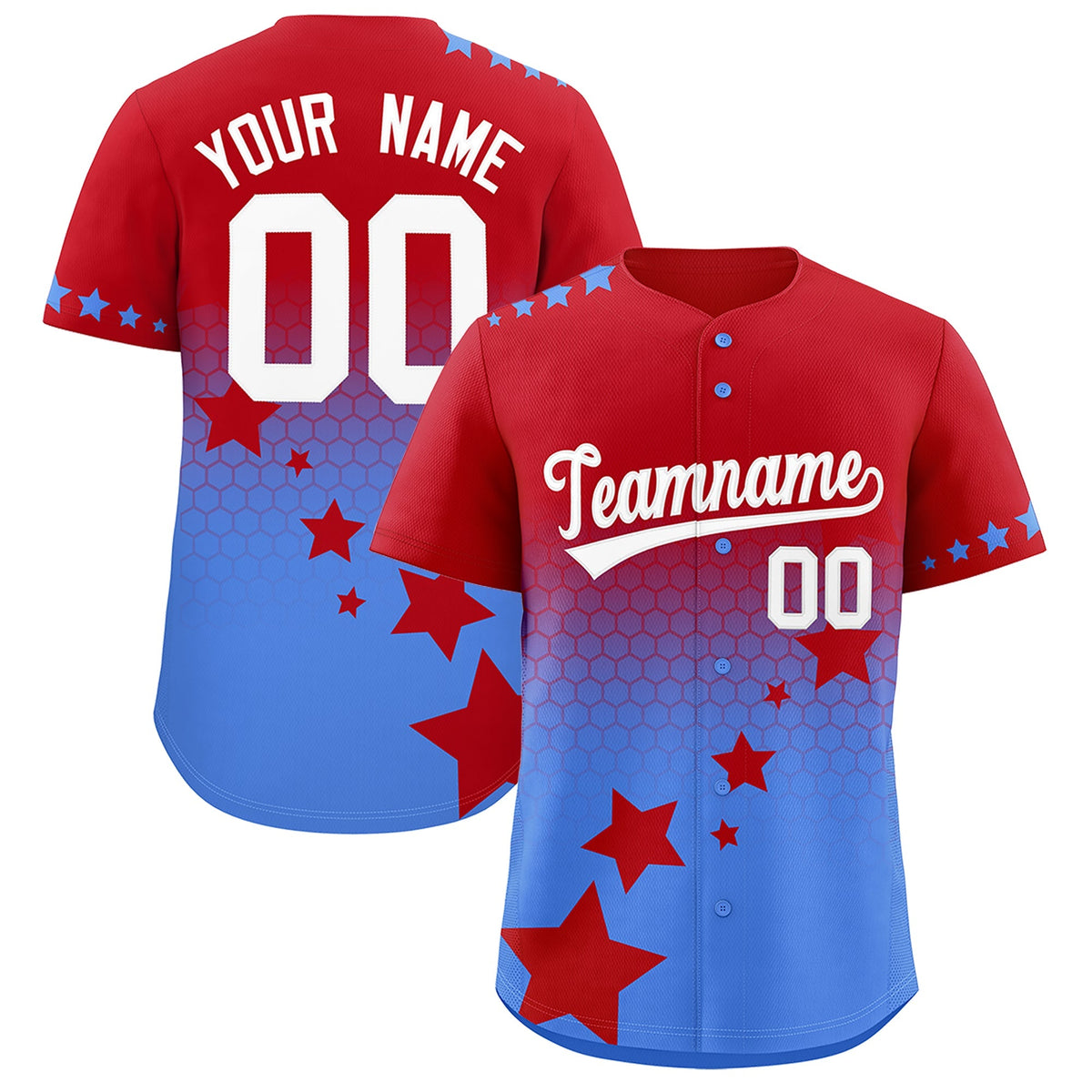 Custom Red Powder Blue White Rising Stars Series Gradient Fashion Baseball Jersey| KXKSHOP