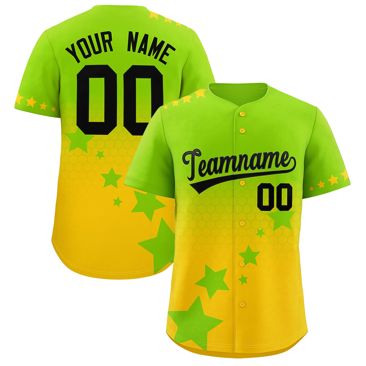 Custom Neon Green Gold Black Rising Stars Series Gradient Fashion Baseball Jersey| KXKSHOP
