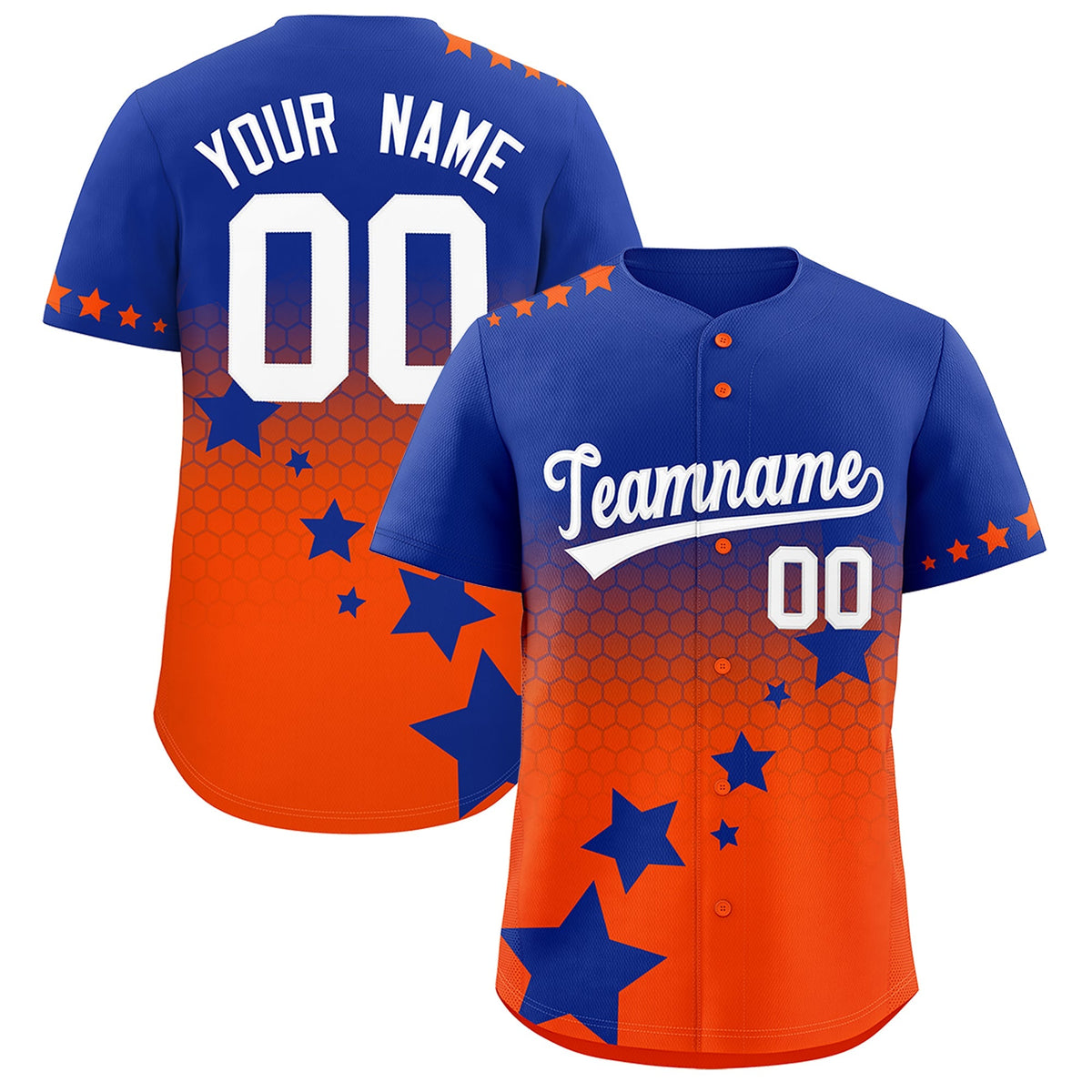 Custom Royal Blue Orange White Rising Stars Series Gradient Fashion Baseball Jersey| KXKSHOP